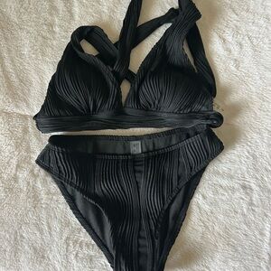 SHEIN Black Ribbed Bikini Swimwear